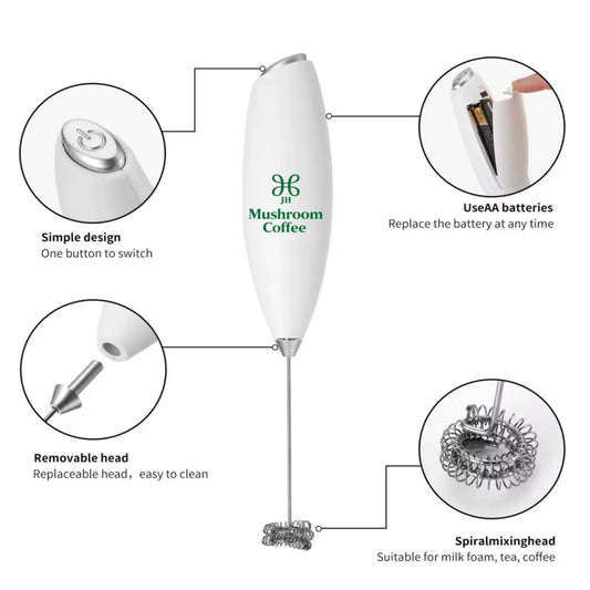 JH Mushroom Coffee Electric Milk Frother – Handheld Foam Maker for Coffee, Matcha & Lattes (10,000–13,000 RPM)