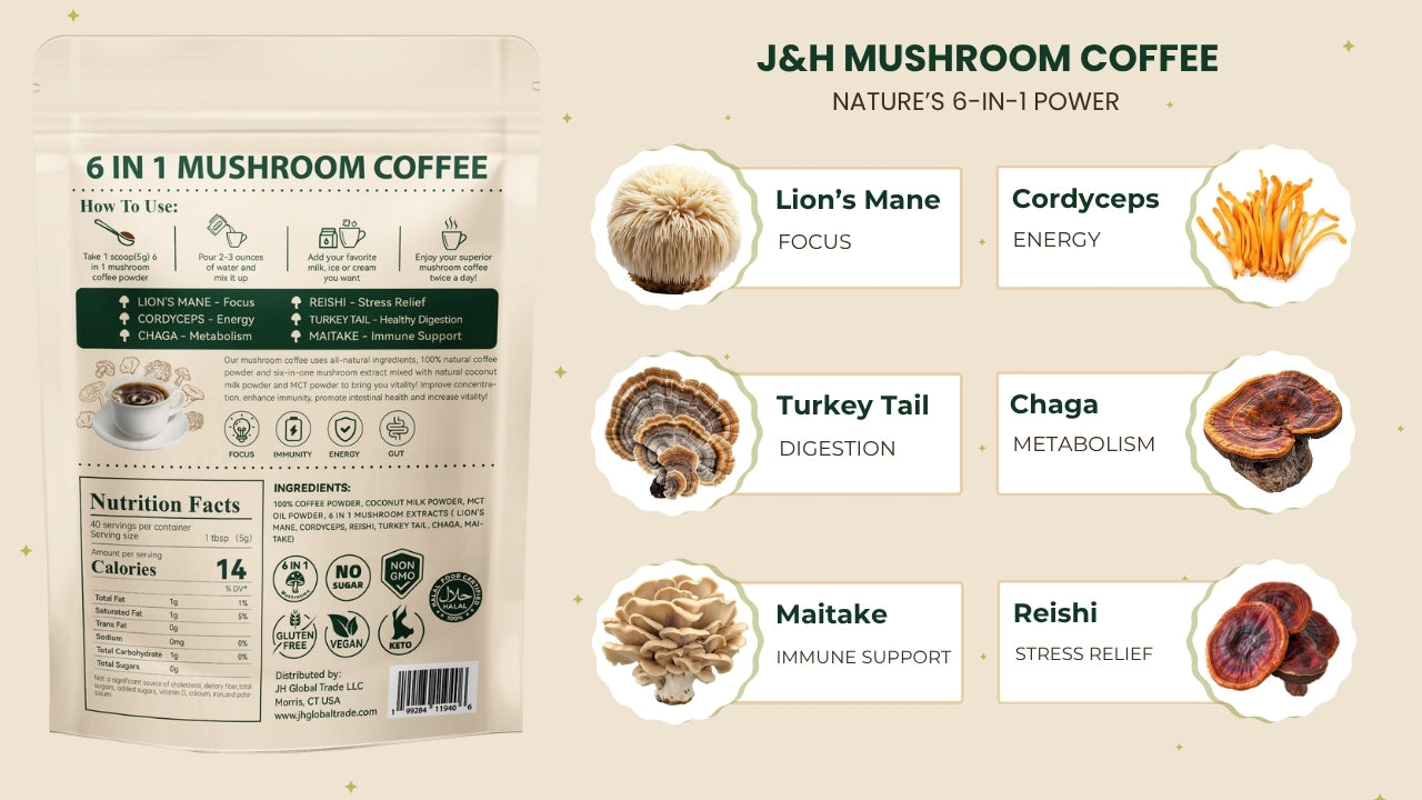 J&H 6-in-1 Mushroom Coffee (200g)