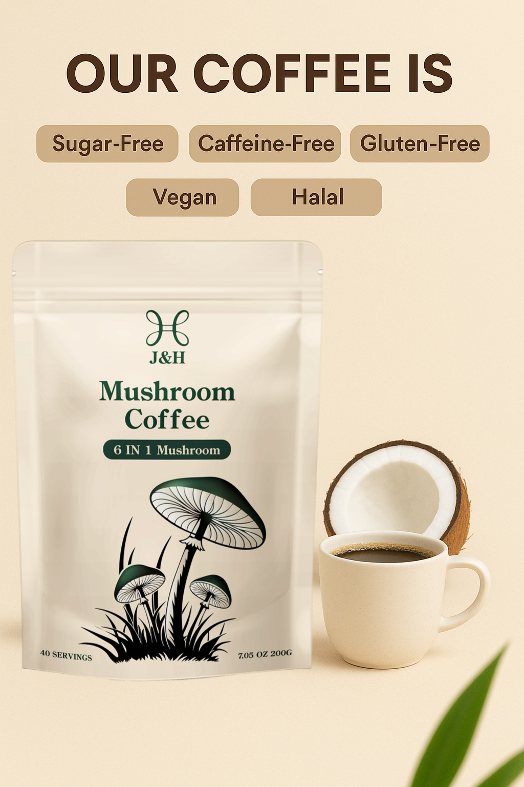 J&H 6-in-1 Mushroom Coffee (200g)
