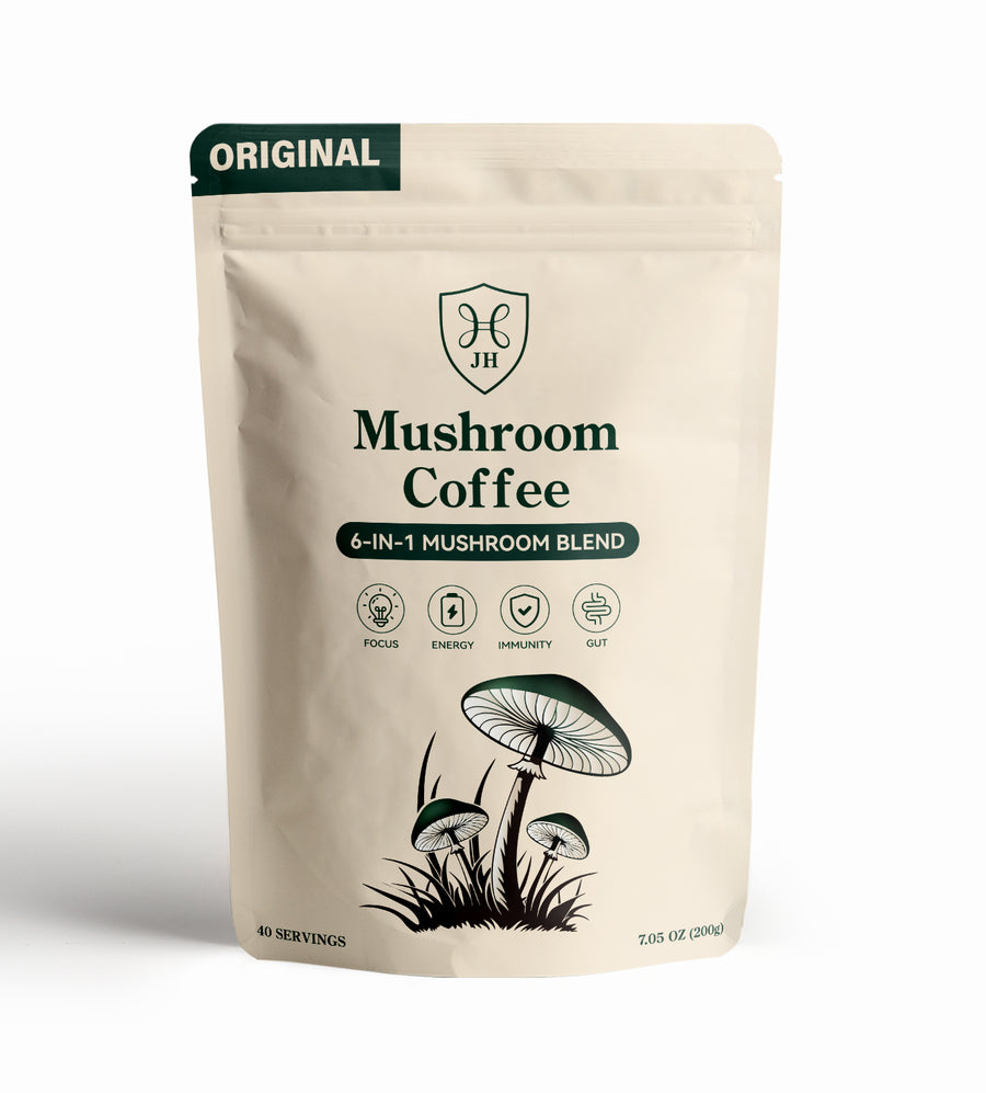 JH Mushroom Coffee nutrition facts ingredients and functional mushroom blend for focus energy immunity and gut health